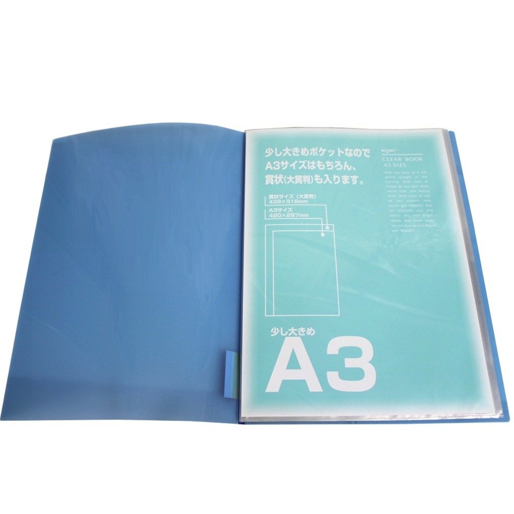 Lihit Lab Clear Book 20 Pockets, Vertical Top-Loading Display Book in A3L 11 x 334 x 452 mm or B4L 11 x 286 x 407 mm, Clear or Blue
