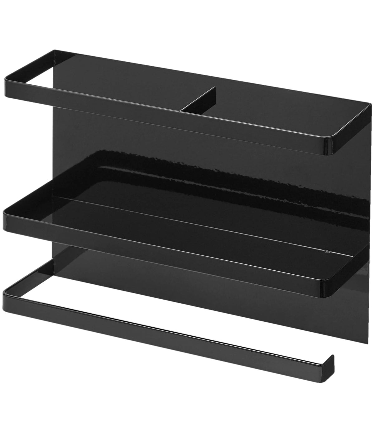Yamazaki Tower Magnetic Kitchen Paper and Wrap Holder, Steel Fridge Side Rack for a Paper Roll, Wrap and Bags, 29 x 8 x 20 cm and 1 kg, Holds 2 kg, Black or White