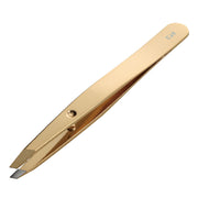 KAI Givglow Slanted-Tip Tweezers HC3905, Champagne Gold Stainless Steel Eyebrow and Facial Hair Tweezers with Cap and Stopper