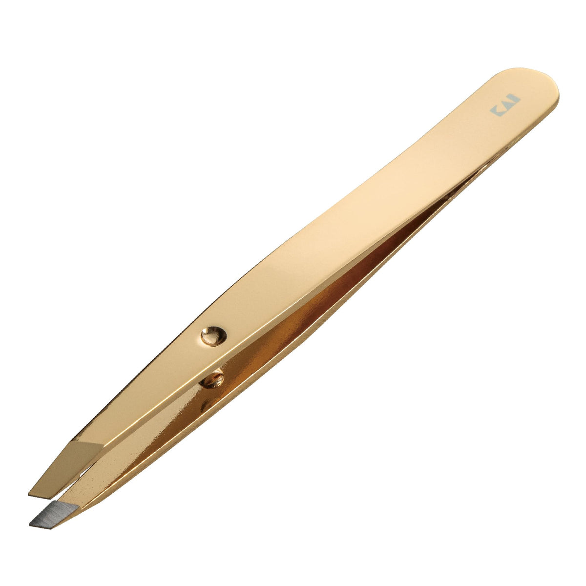 KAI Givglow Slanted-Tip Tweezers HC3905, Champagne Gold Stainless Steel Eyebrow and Facial Hair Tweezers with Cap and Stopper
