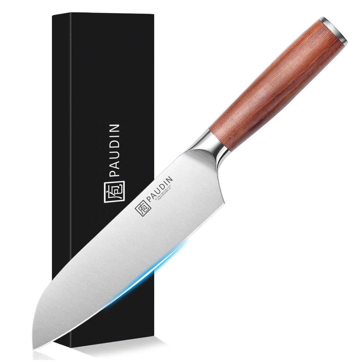 PAUDIN Santoku Knife 175 mm 5Cr15Mov Stainless, Natural Wood Handle, 1 or 2 Knives