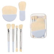 Szsl Mini Makeup Brush Set of 6, Compact Travel Brushes with Pale Blue Handles for Powder, Blush and Eye Makeup