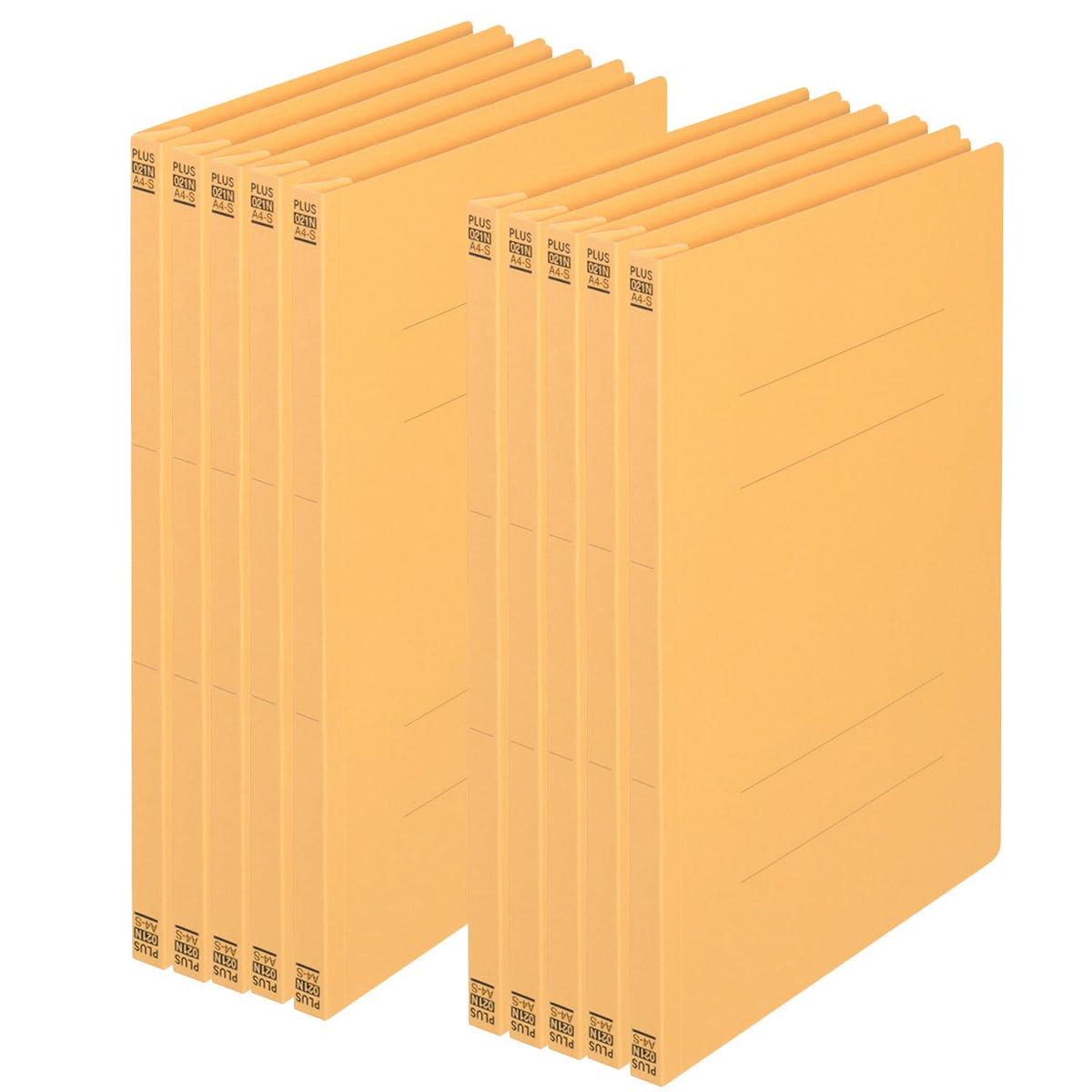 PLUS Flat File A4-S No.021N, Non-Stitch Paper File with Plastic Fastener for 180 Sheets, 307 x 230 x 18 mm, 2-Hole 80 mm Pitch, Pack of 10 in Royal Blue, Blue, Yellow, Pink, Orange, Green, Violet, Ivory or Grey