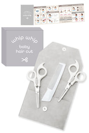 whip whip Baby and Kids Haircut Set, 5-Piece Rounded-Tip Safety Scissors, 25% Thinning Shears, Comb, Storage Case and Cut Manual for Babies and Children