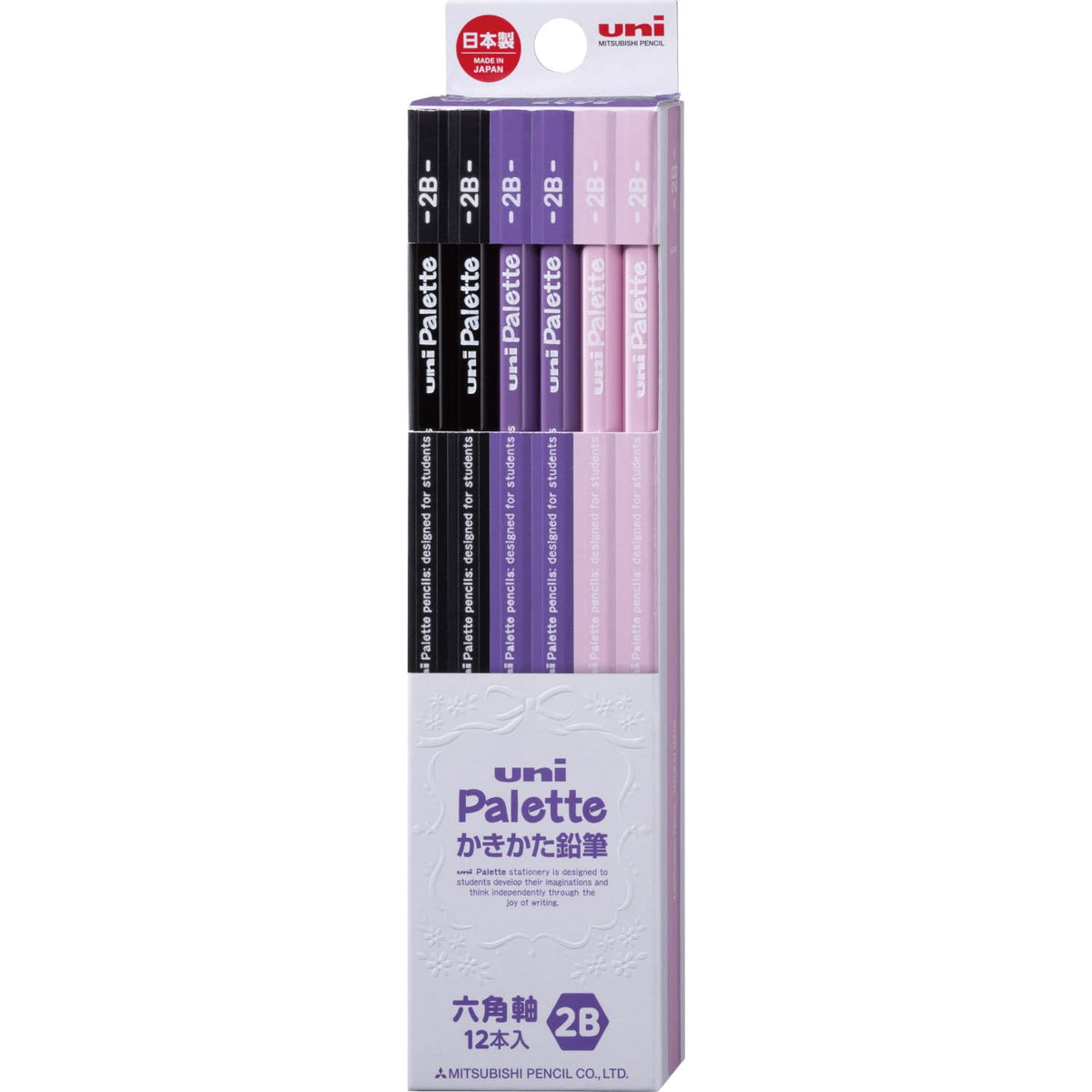 Mitsubishi Pencil Uni Palette Kakikata Learning Pencils, Hexagonal Shaft, Box of 12, Grades HB, B, 2B, 4B or 6B in Pastel, Mint, Navy, Ivory and Character Designs, 47 x 198 x 17 mm and 66 g