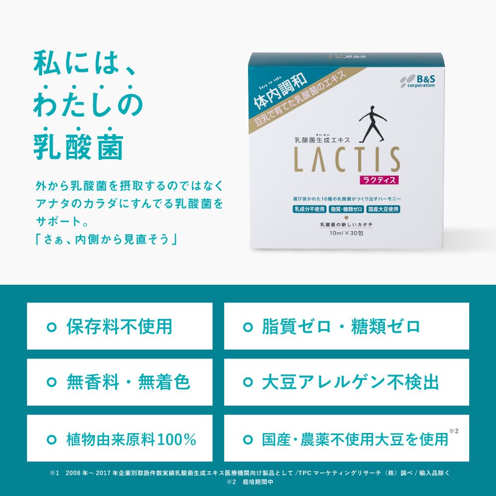 Lactis Lactic Acid Bacteria Extract, 30 Packets of 10 ml, 30 Days, Soy-Grown Biogenics Drink