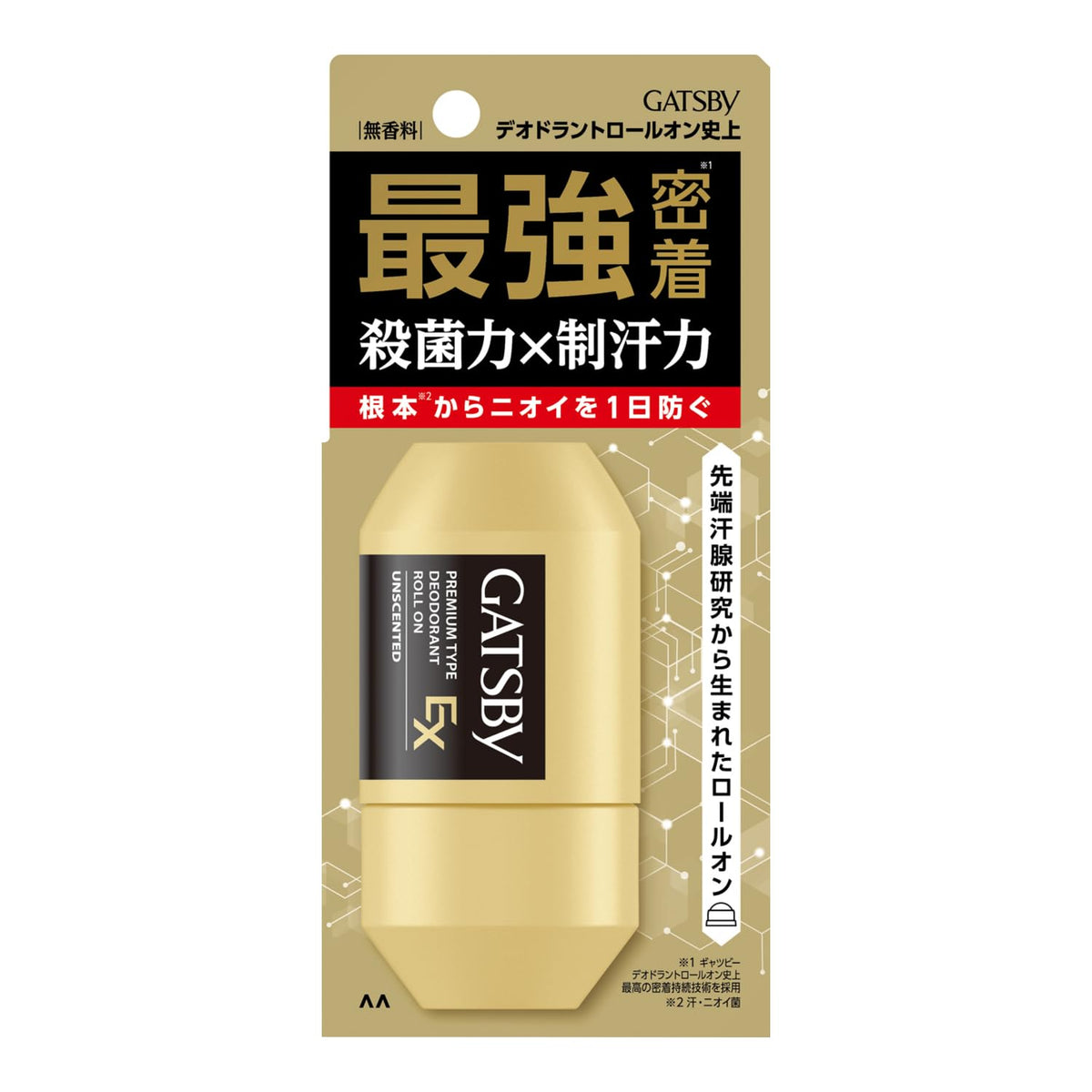 Gatsby EX Premium Type Deodorant Roll-On, Unscented Medicated Antiperspirant for Underarms, 60 mL