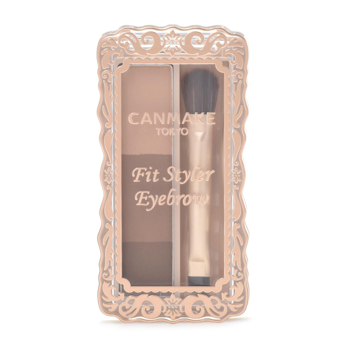 Canmake Fit Styler Eyebrow, Three-Shade Eyebrow Powder Palette with Double-Ended Brush, 2 g