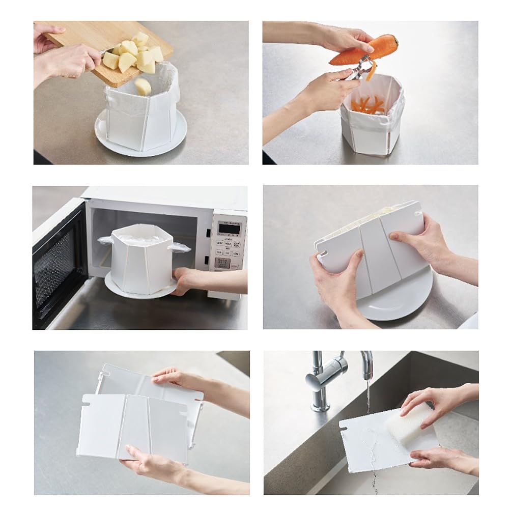 Iwatani Materials Poly Bag Holder, Microwave-Safe Polypropylene Stand for Cooking Poly Bags, 23 x 14 x 2 cm and 170 g, Washable, White