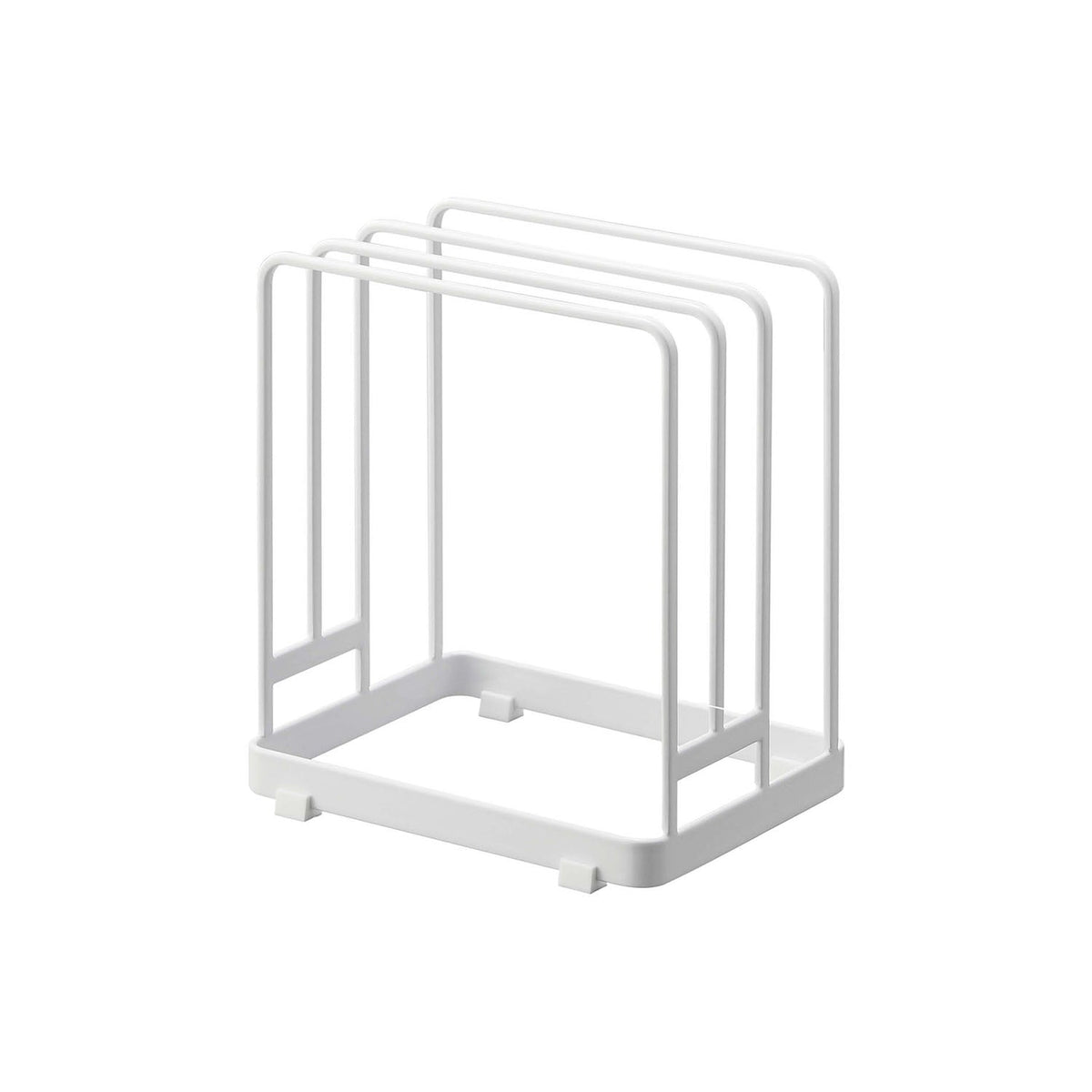 Yamazaki Tower Cutting Board Stand for Round Boards, Stand That Floats Two Round Cutting Boards of 18 to 36 cm Upright So They Dry Clean, Square Boards Fit the Wide Slot Too, Cushions Included, 16 x 11.8 x 17.5 cm and 410 g, White or Black
