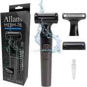 Allans MEBM-76 Washable Body Shaver with 2 Heads, IPX6 Waterproof Battery-Powered Body and Multi Shaver for Underarm, Arm, Leg, Face and Bikini Line