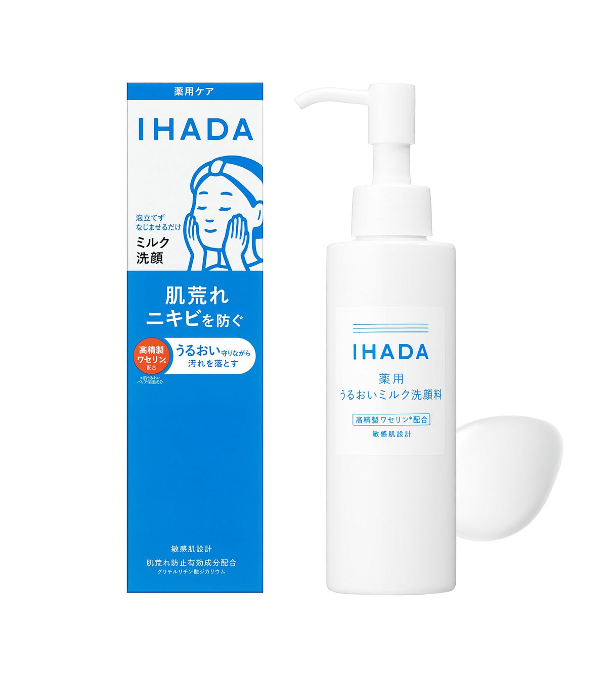 IHADA Medicated Moisturizing Milk Face Wash, Quasi-Drug No-Lather Milk Cleanser with Highly Refined Petrolatum for Sensitive Skin, 140 mL or 120 mL Refill