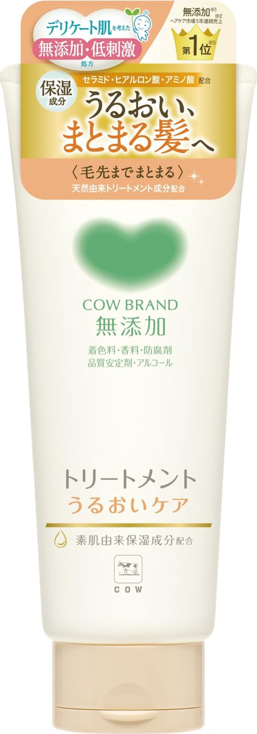Cow Brand Additive-Free Hair Treatment, Moisture Care with Natural-Type Ceramide, Hyaluronic Acid and Amino Acid, 180 g