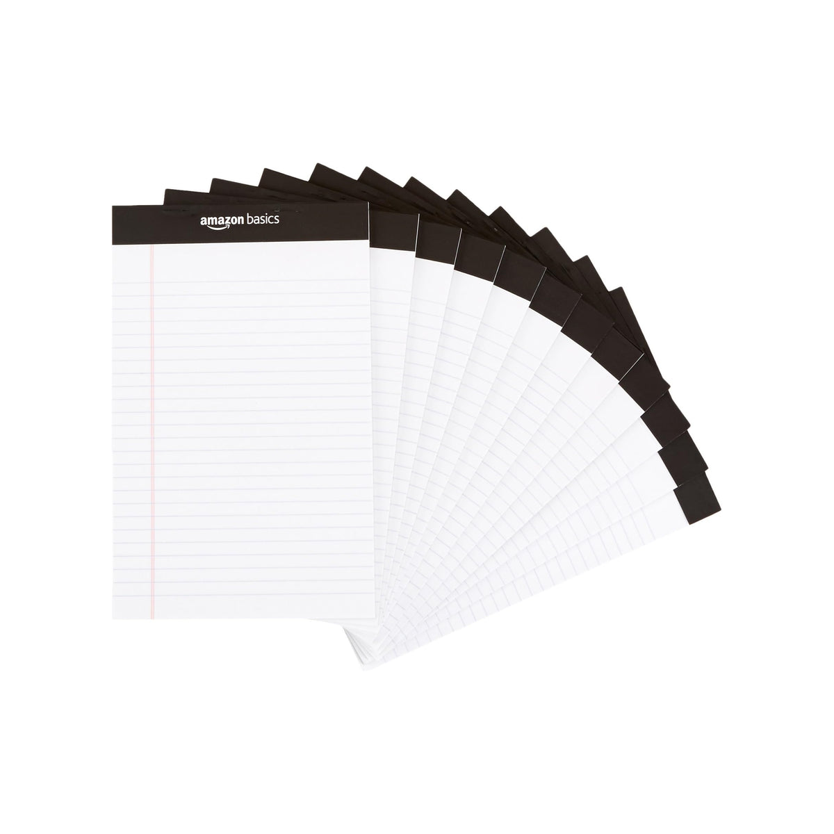 Amazon Basics Writing Pads, Set of 12 Pads of 50 Sheets, Narrow-Ruled 13 x 20 cm or Wide-Ruled Legal 30 x 22 cm, Yellow or White