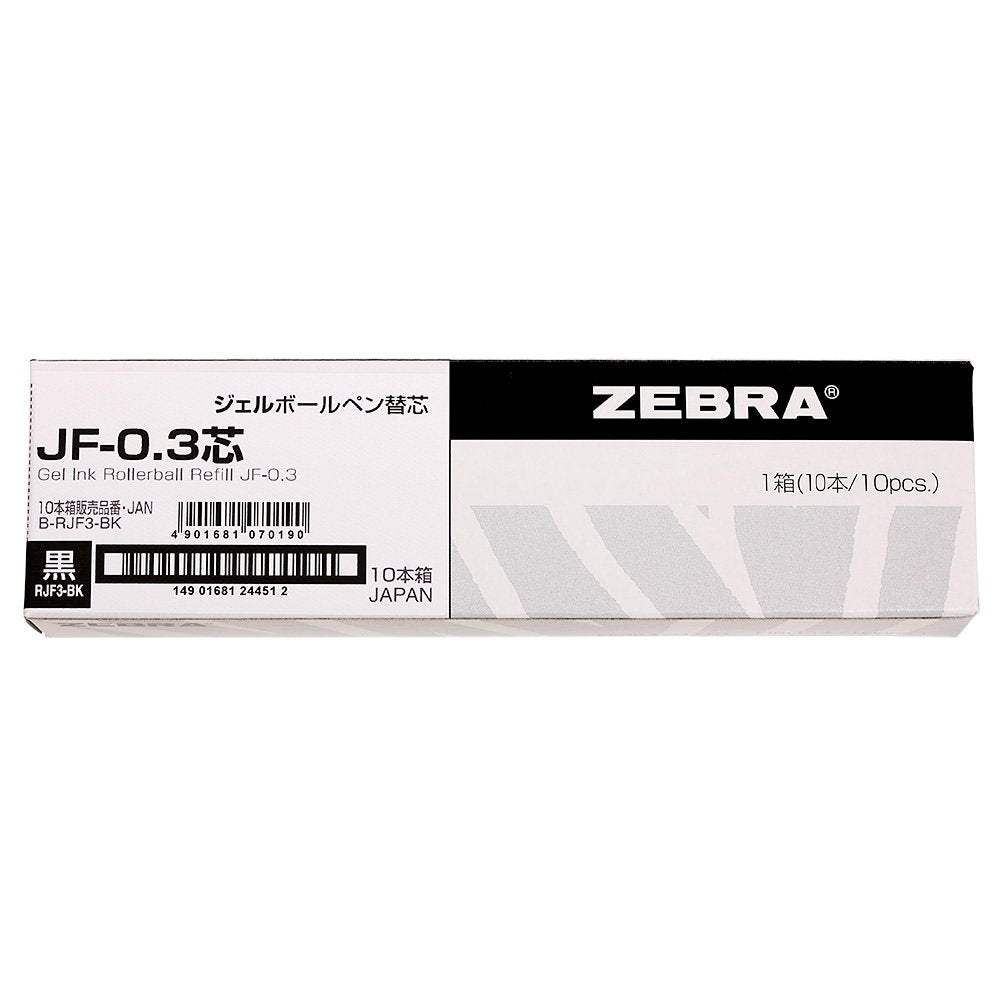 ZEBRA Sarasa JF Gel Pen Refills, Water-Based Pigment Ink, Box of 10, 0.3, 0.4, 0.5, 0.7 or 1.0 mm Ball, Black, Blue or Red, 6.1 x 111.1 mm