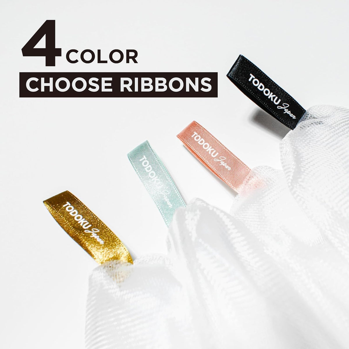 Rich Bubble Face Wash Soap Net, Four-Layer Mesh Marshmallow Whip Maker, Ribbon Loop in Turquoise, Black, Gold or Pink, Made in Japan