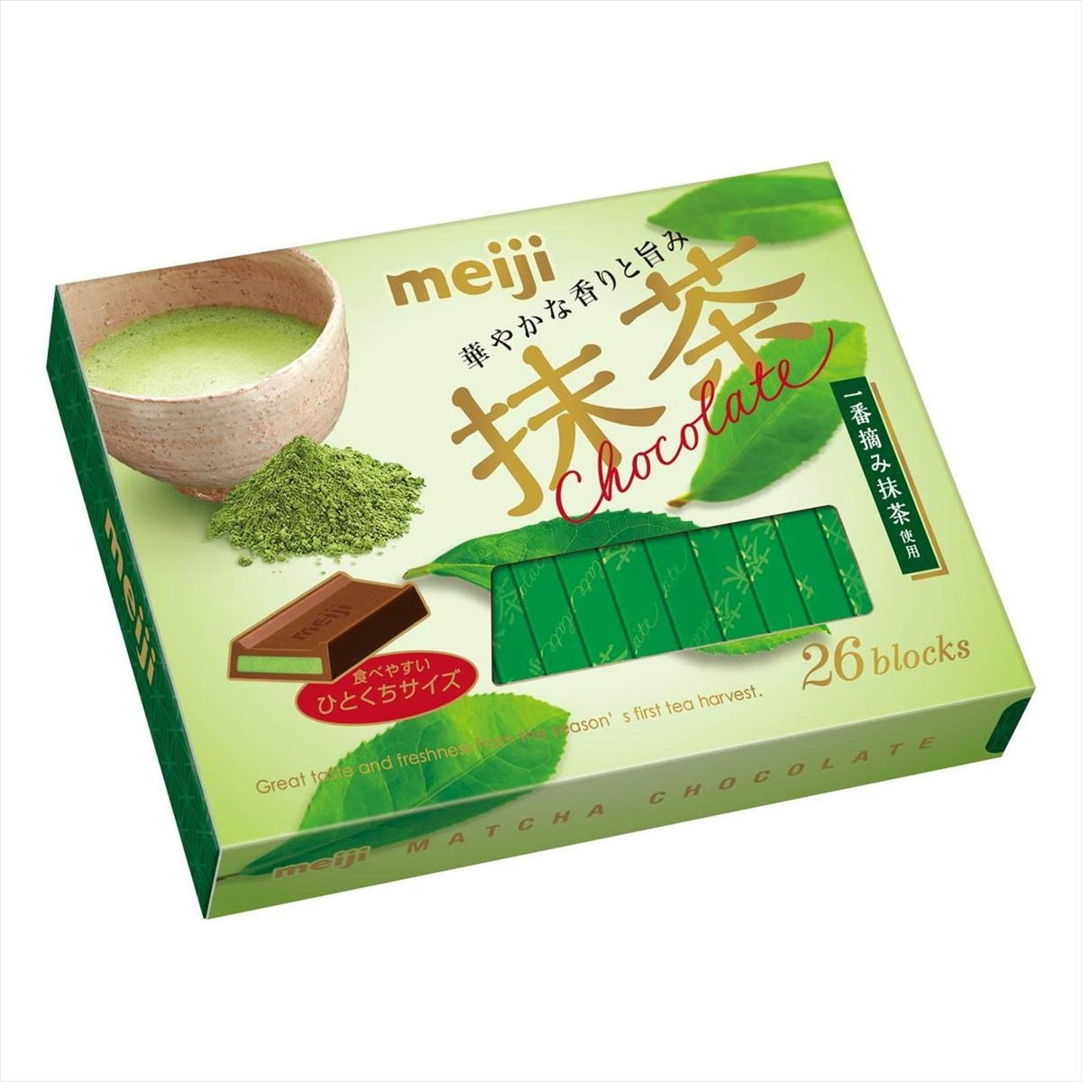 Meiji Matcha Chocolate Box, 26 Pieces, Bite-Size Chocolate With First-Harvest Matcha