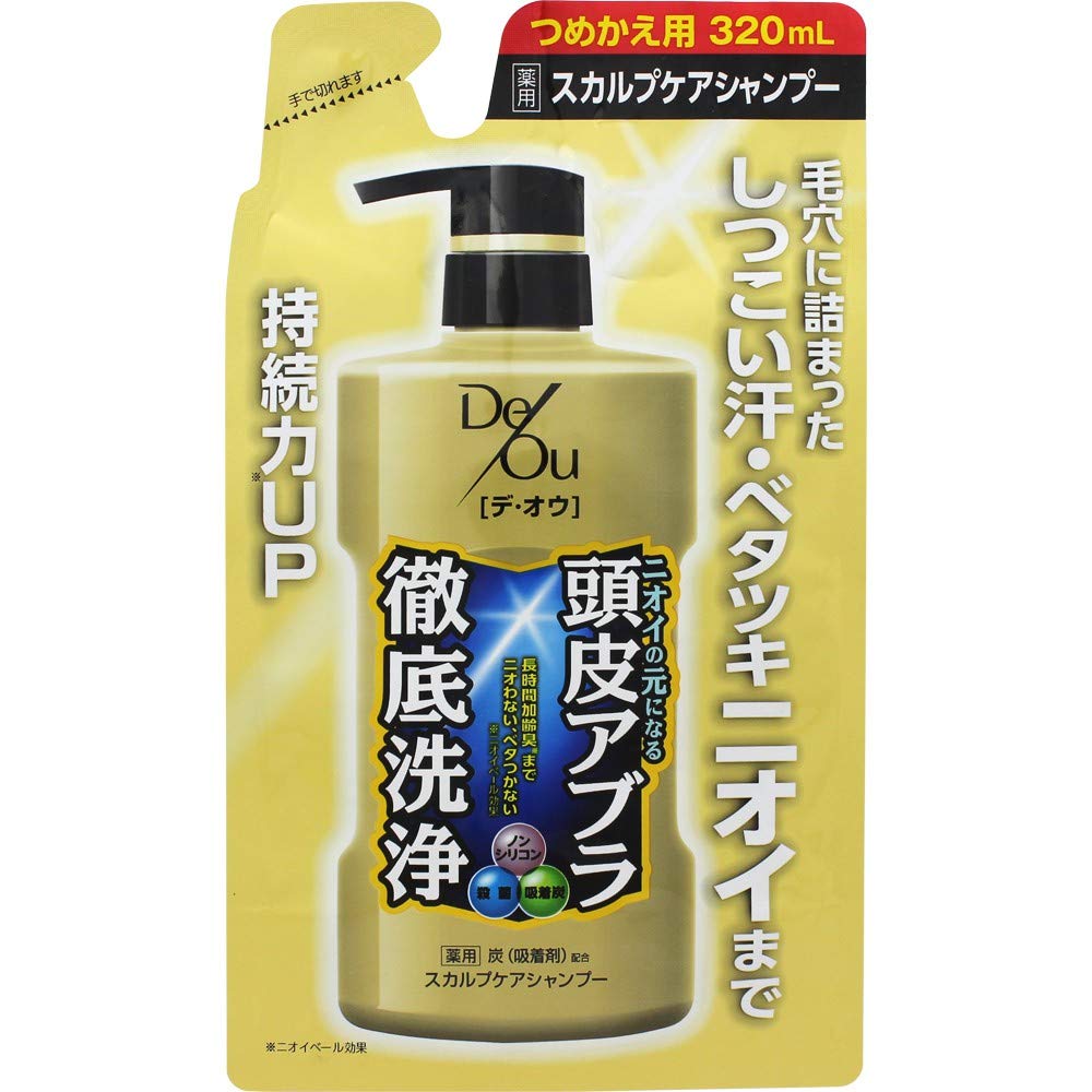 De Ou Medicated Scalp Care Shampoo, Thorough Cleansing Shampoo with Medicinal Charcoal and Antibacterial Ingredient for Scalp Odor, Citrus Herb Scent, 320 mL Refill, 1 or 2 Pouches