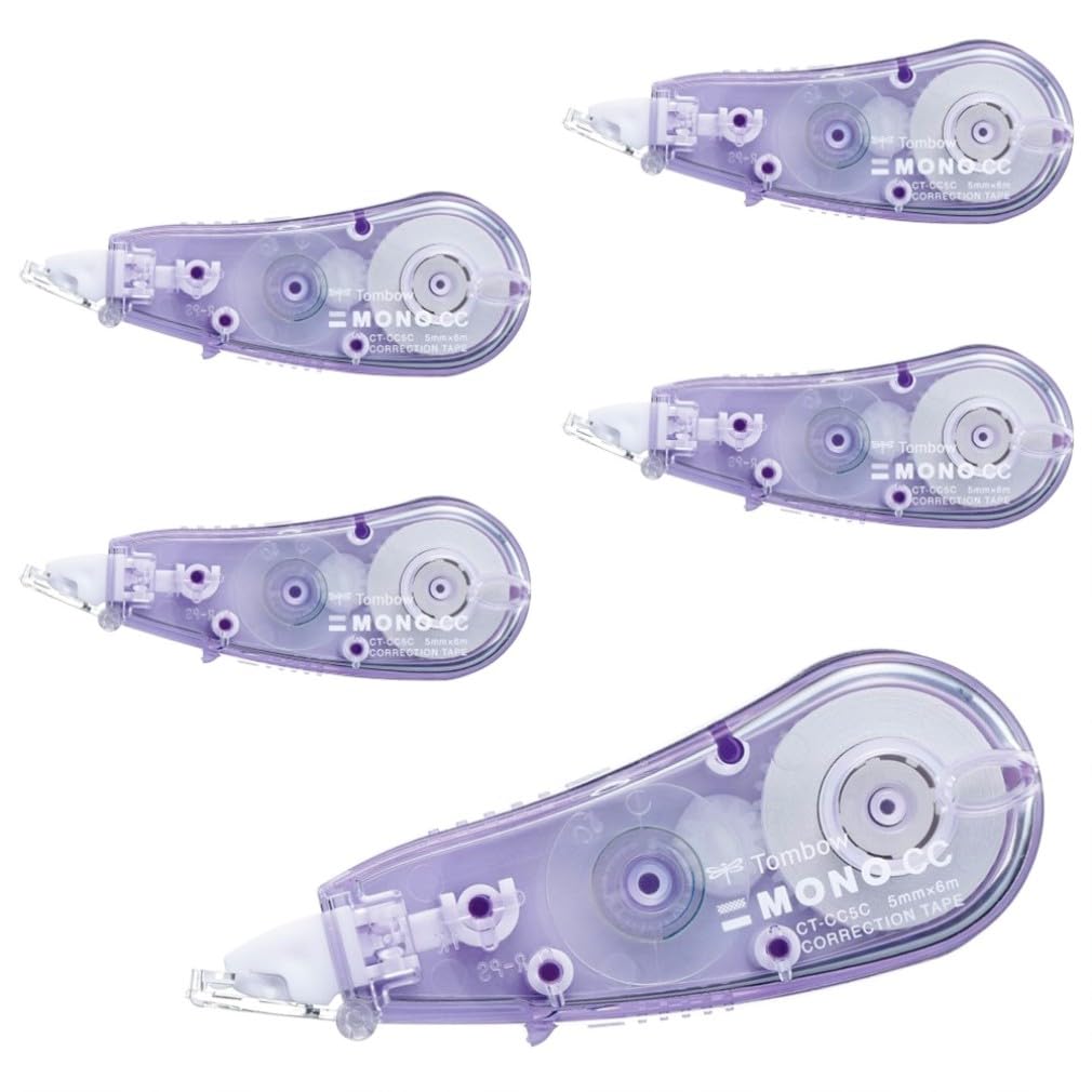 Tombow Mono CC Disposable Correction Tape, 5, 6 or 8.4 mm Wide and 6 m Long, Compact Vertical-Pull with Cover Head and Wobble-Correcting Head, 27 x 17 x 73 mm and 11 g Each, Packs of 3 to 10