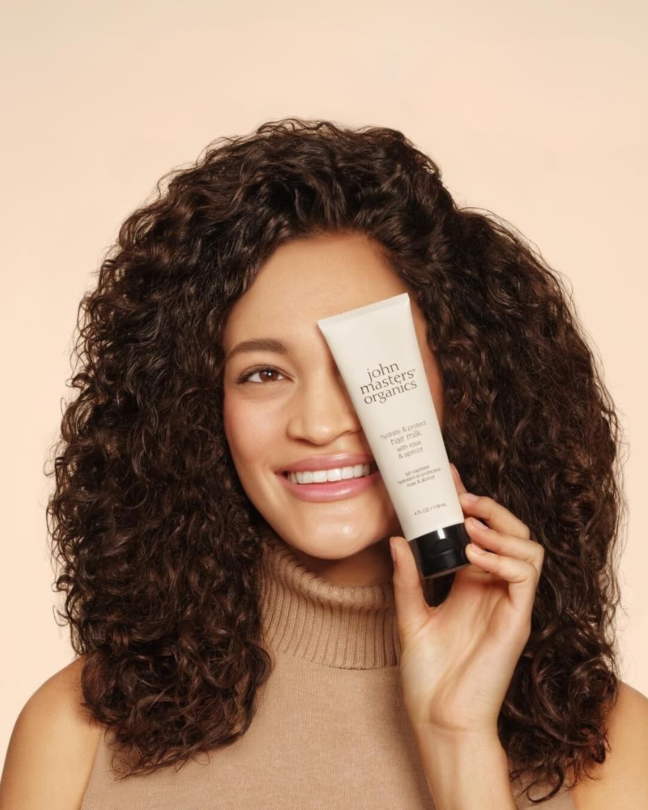 John Masters Organics Hydrate and Protect Hair Milk with Rose and Apricot, Leave-In Hair Treatment, 118 mL