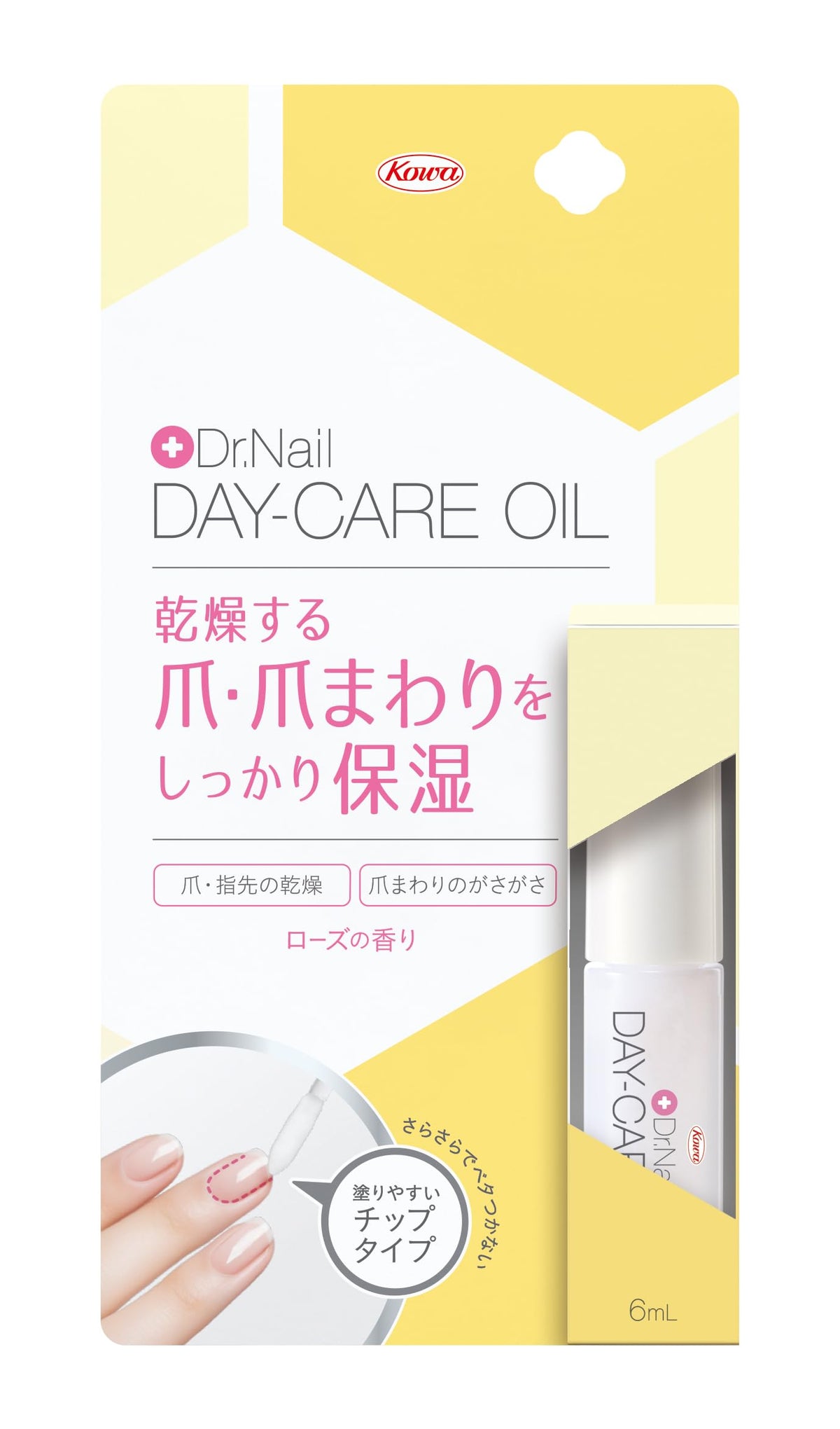 Kowa Dr.Nail Day-Care Oil 6 mL, Rose-Scented Nail and Cuticle Moisturising Oil with Tip-Type Applicator, Made in Japan