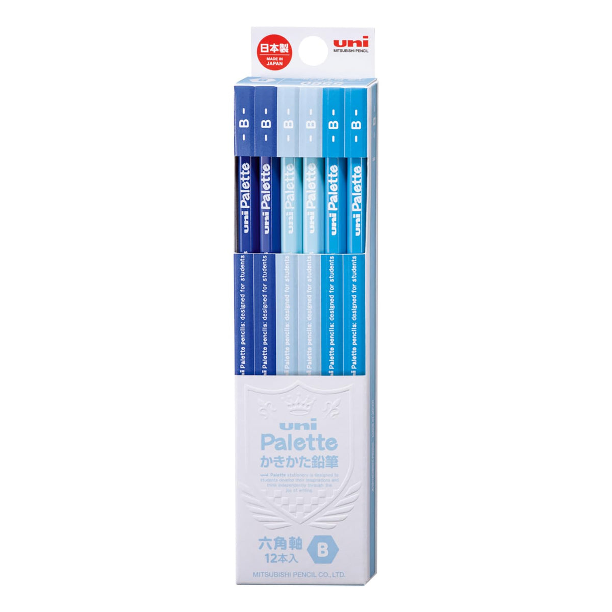 Mitsubishi Pencil Uni Palette Kakikata Learning Pencils, Hexagonal Shaft, Box of 12, Grades HB, B, 2B, 4B or 6B in Pastel, Mint, Navy, Ivory and Character Designs, 47 x 198 x 17 mm and 66 g
