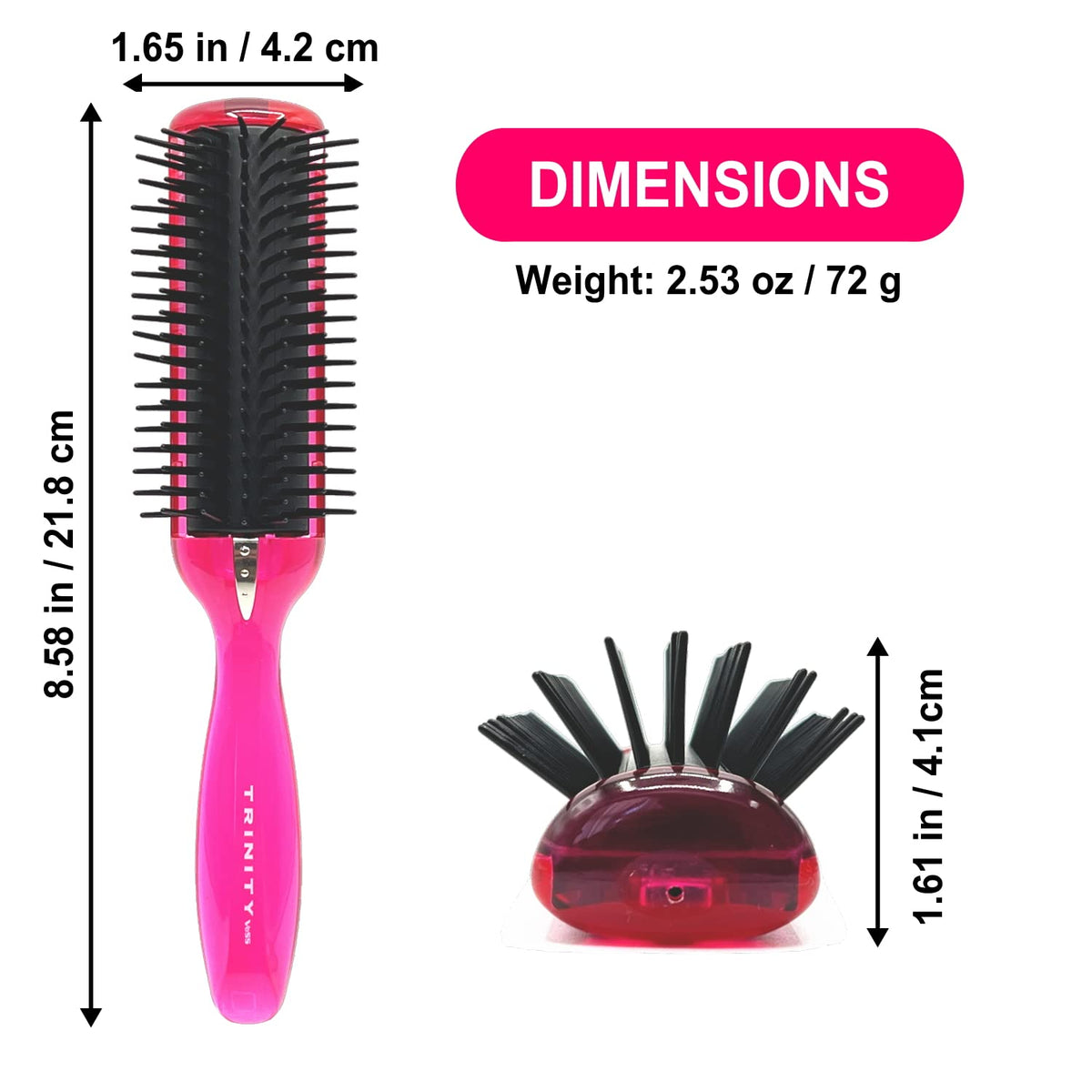 VESS Trinity Anti-Static Hair Brush TY-980 with Ground Wire, Detangler for Wet and Dry Hair, Pink