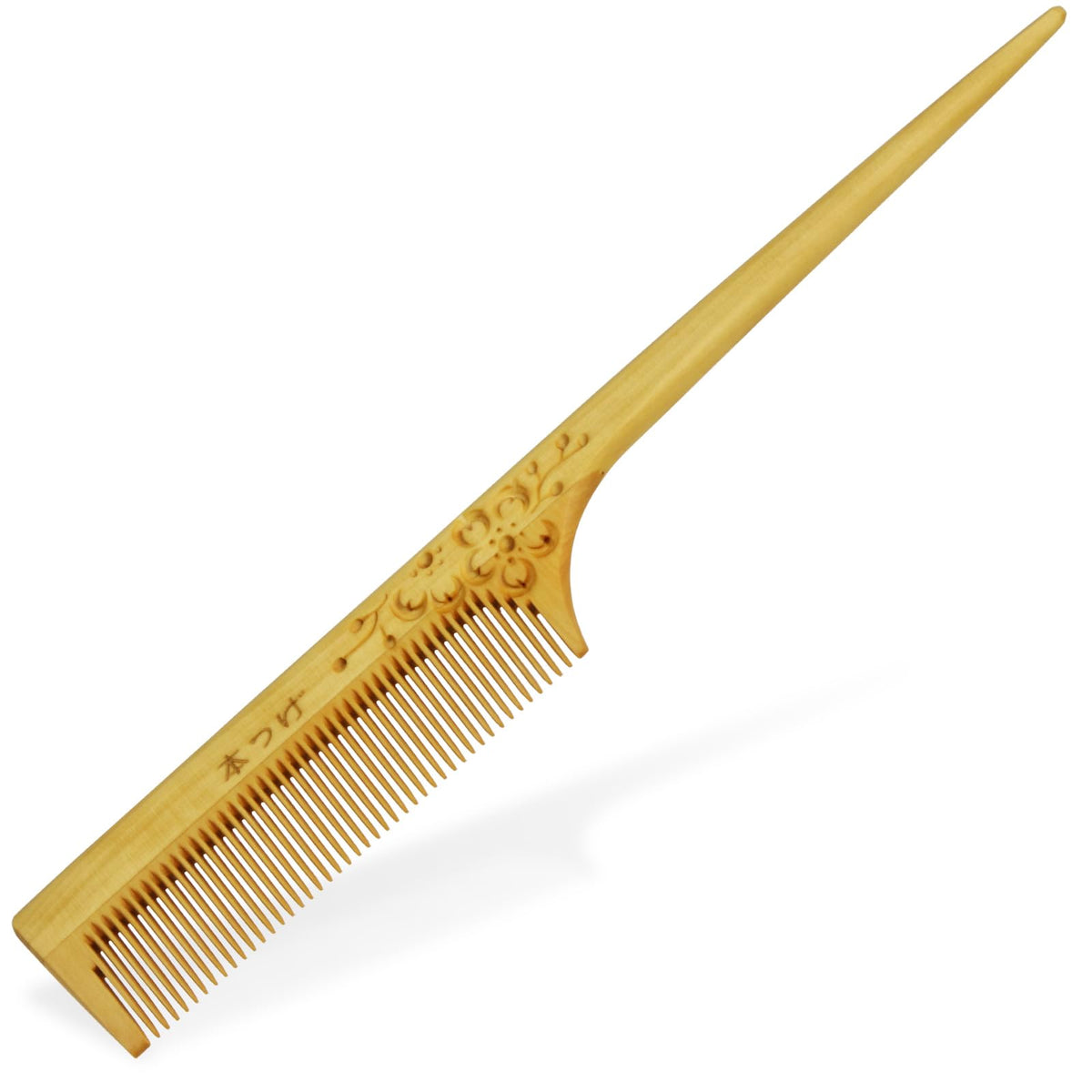 Boxwood Tail Comb with Camellia Oil Finish and Carved Design, Tangle-Resistant Japanese Wooden Comb, 170 mm or 210 mm, Made in Japan
