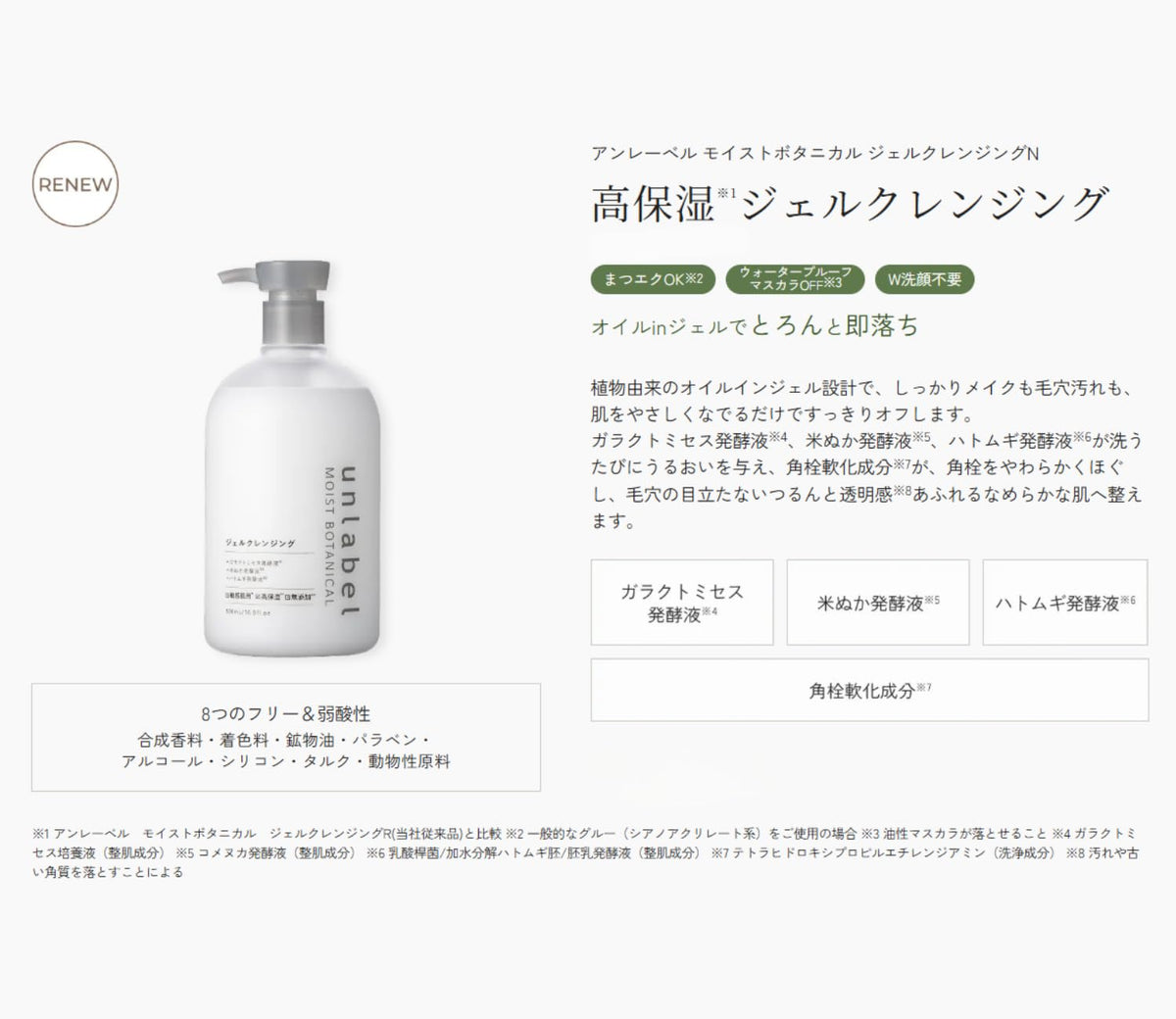 Unlabel Moist Botanical Gel Cleansing, Oil-in-Gel Makeup Remover with 3 Fermented Liquids for Pores and Clarity, No Double Cleansing, 500 mL