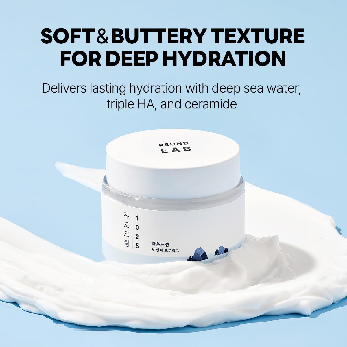 ROUND LAB 1025 Dokdo Cream, Soothing Moisturising Face Cream with Deep Sea Water, Triple Hyaluronic Acid and Five Ceramides, 80 mL
