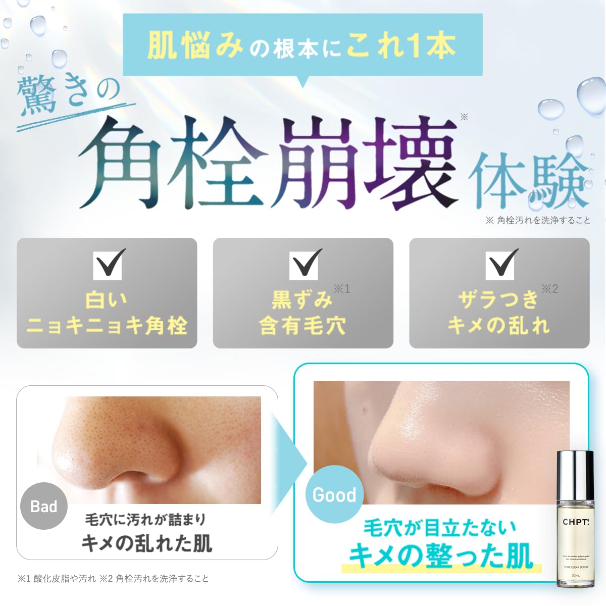 CHPT.9 Pore Clear Serum 30 mL, Oil-Based Cleansing Serum for Pore Plugs and Dark Pores with Glycolic and Salicylic Acid and 17 Beauty Oils and Extracts