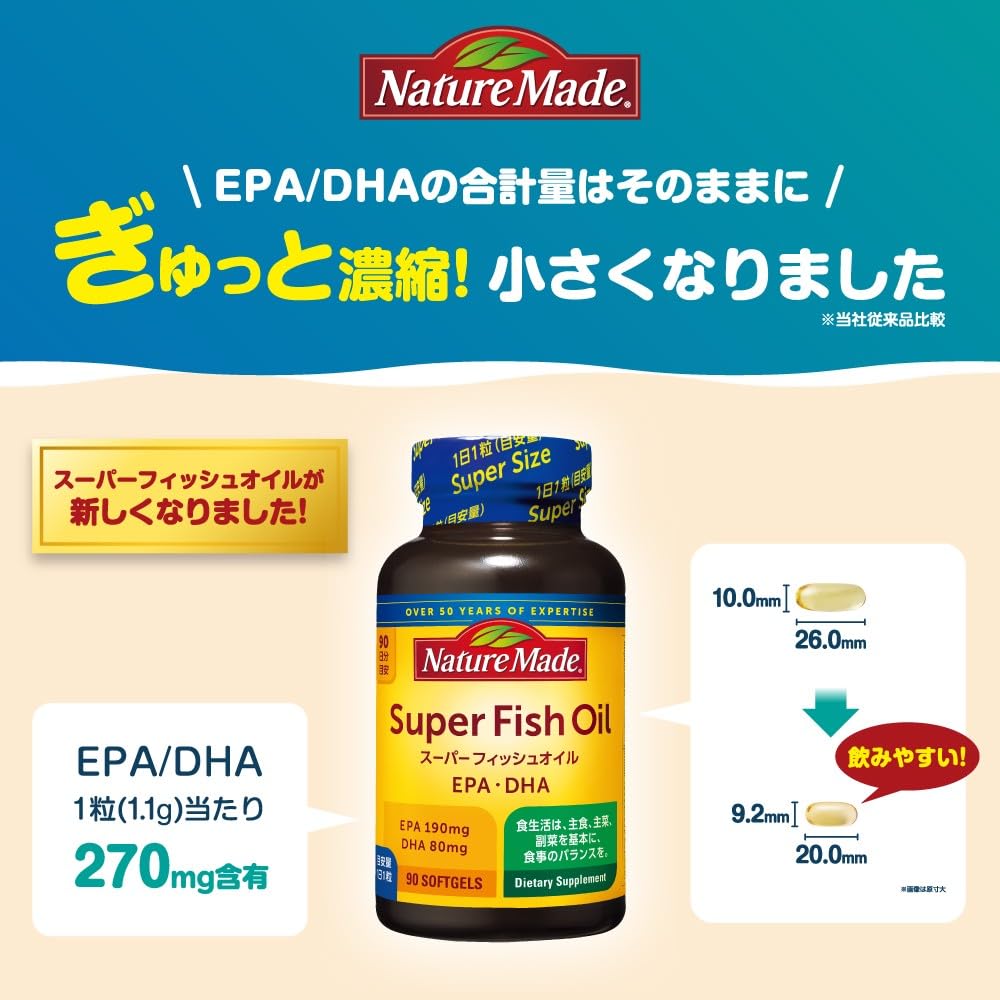 Super Fish Oil EPA 190 mg and DHA 80 mg Softgels, One Softgel a Day, 90 Softgels for 90 Days, No Added Fragrance, Colourings or Preservatives