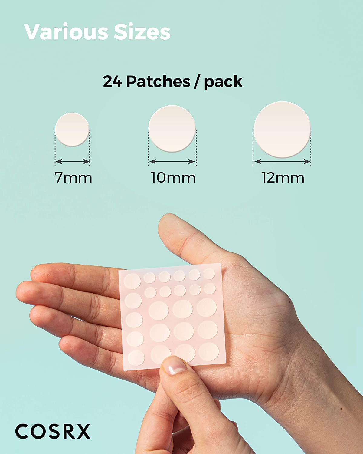 COSRX Master Patch Original Fit, Hydrocolloid Blemish Patches in 3 Sizes, 4 Sheets of 24 Patches