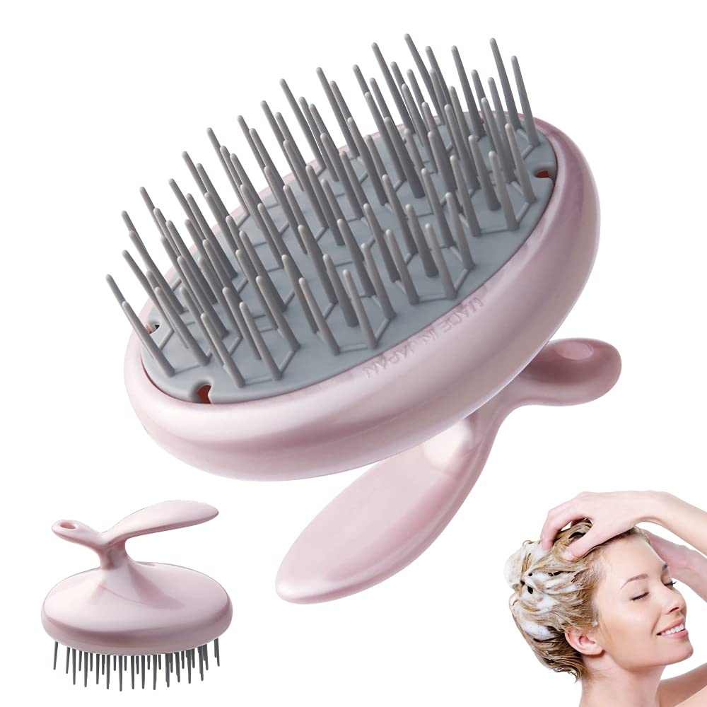 Scalp Scrubber Shampoo Brush with Hexagon Bristle Layout, Pink, for Long Hair and Head Massage, 41 g, Made in Japan