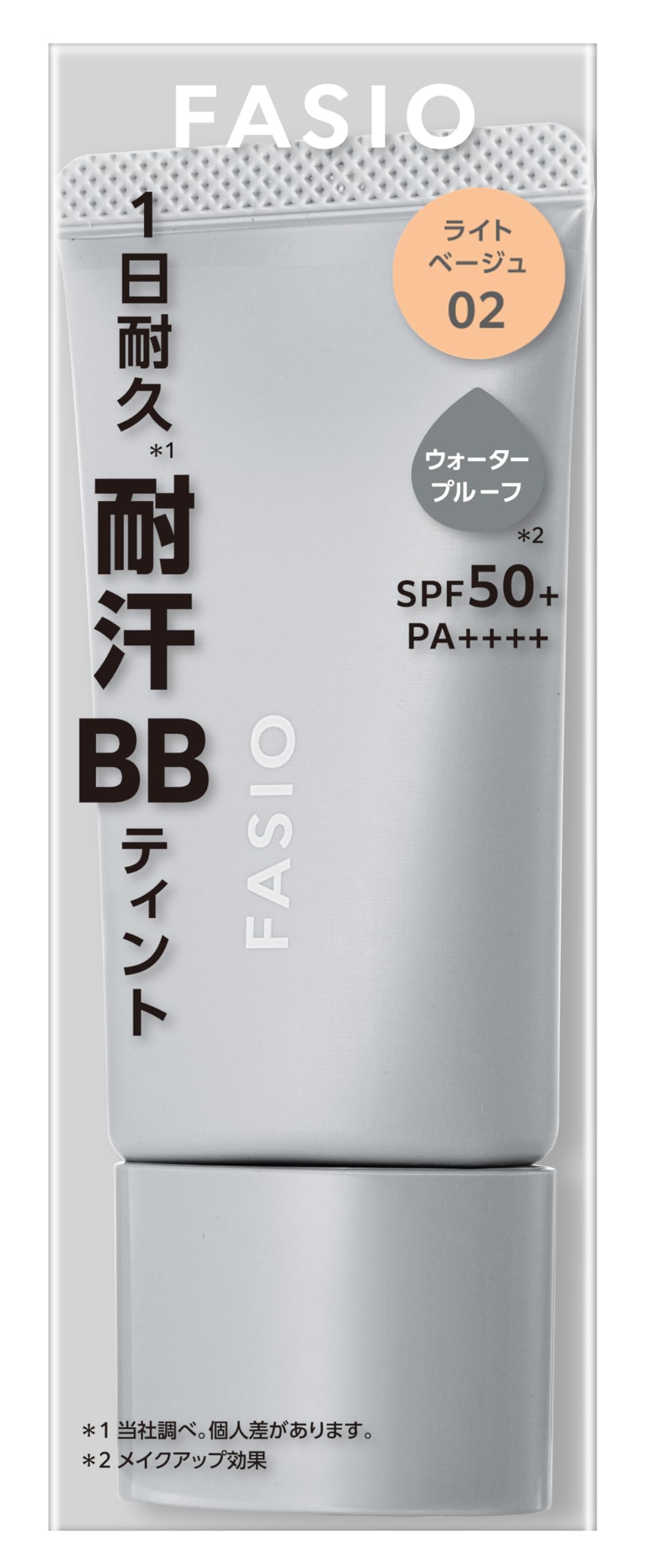 FASIO Airy Stay BB Tint UV 02 Light Beige, 30 g SPF50+ PA++++, Waterproof Sweat- and Sebum-Proof BB Tint