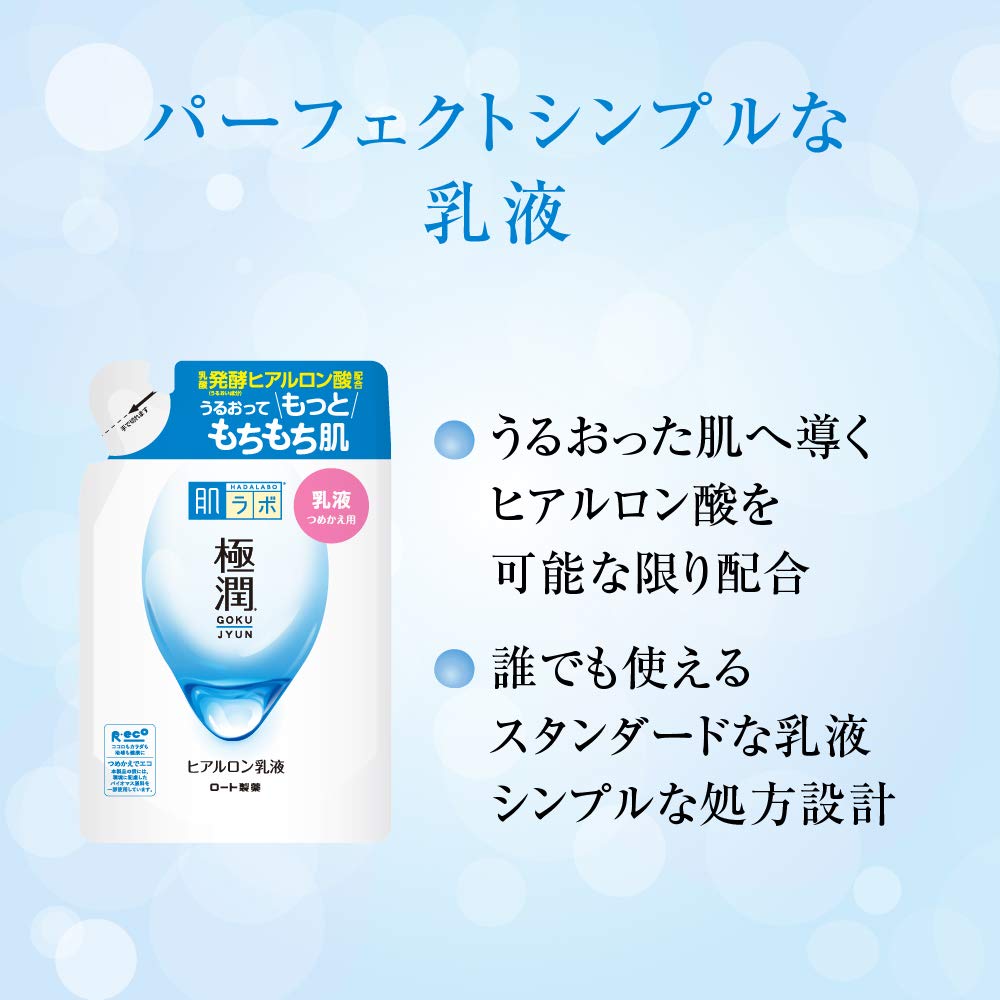 ROHTO Hada Labo Gokujyun Hyaluronic Milky Lotion Refill, 140 mL Pouch