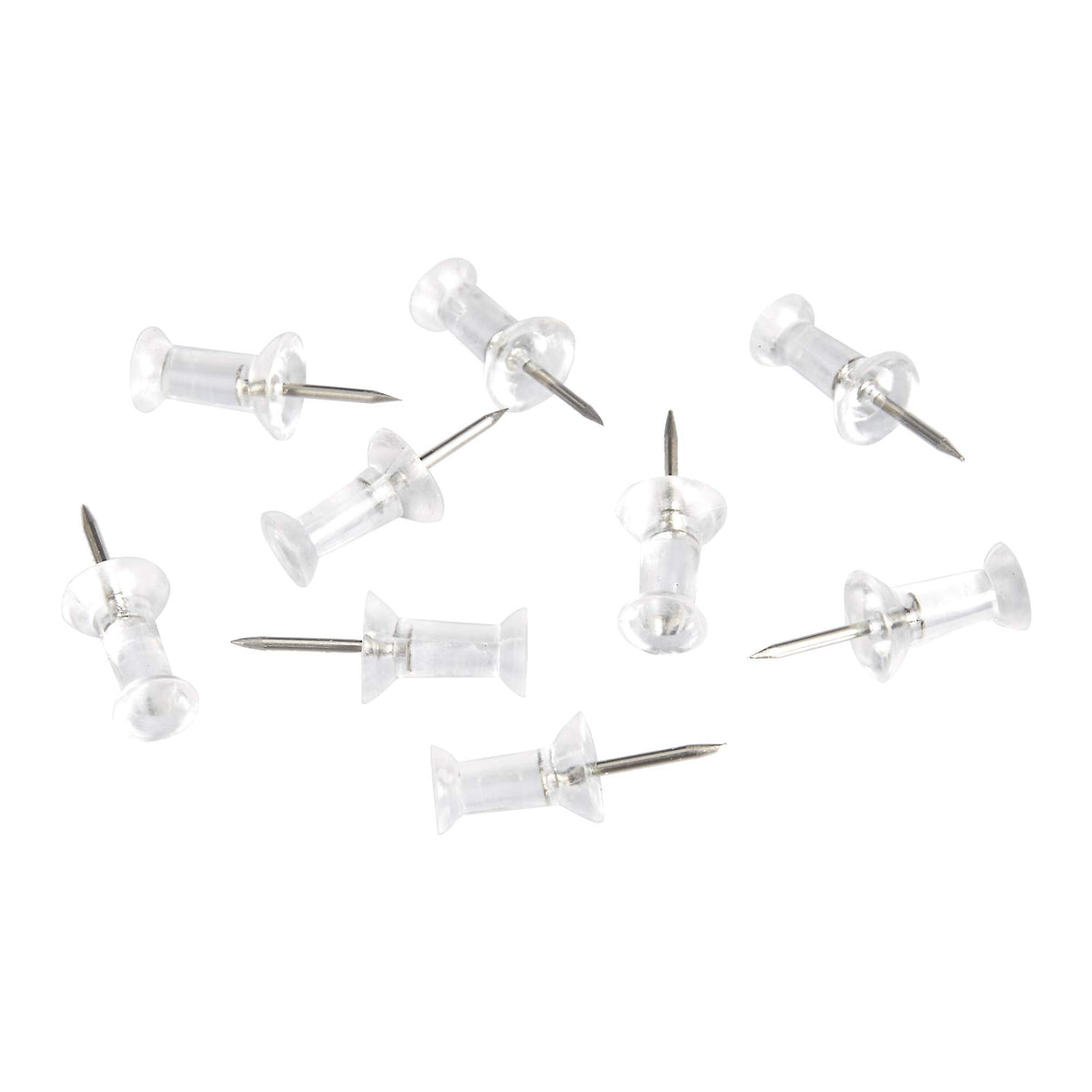Amazon Basics Clear Push Pins, 200 Pins with Steel Points and 12 mm Plastic Heads in a Clear Tub, for Cork, Foam and Card Boards, 7 x 7 x 6 cm