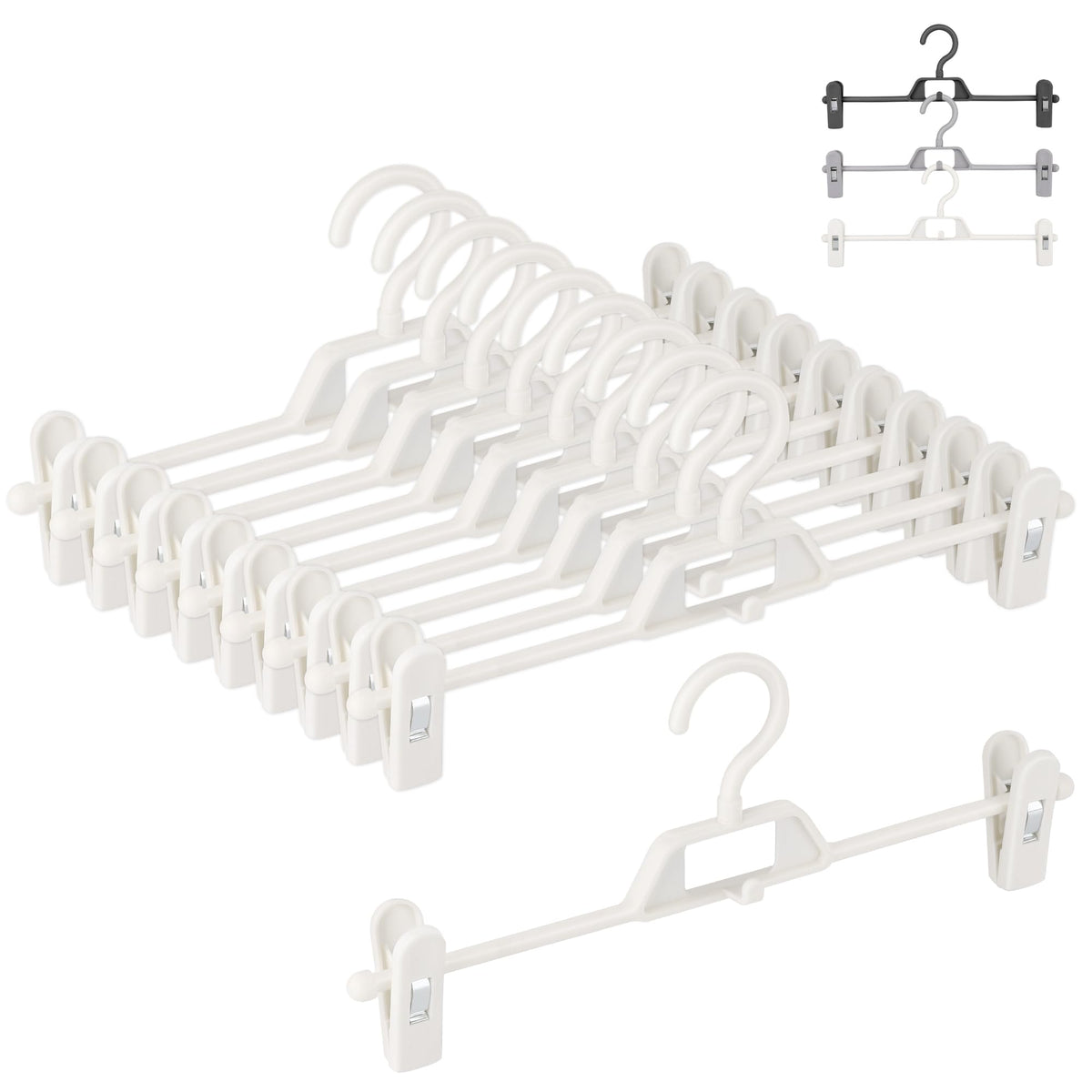 Titiroba Trouser Hanger with Clips, Slide-Adjust Non-Slip Clip Hangers for Trousers and Skirts, 34 x 14 cm, Sets of 10 or 20, White, Black, Grey or Aqua