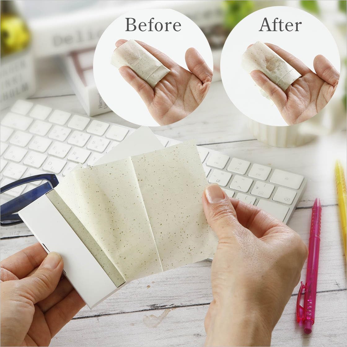 Japanese Oil Blotting Paper, 100 Sheets per Box, Mino Washi, Green Tea or Black Charcoal, Pack of 1 or 2, Made in Japan