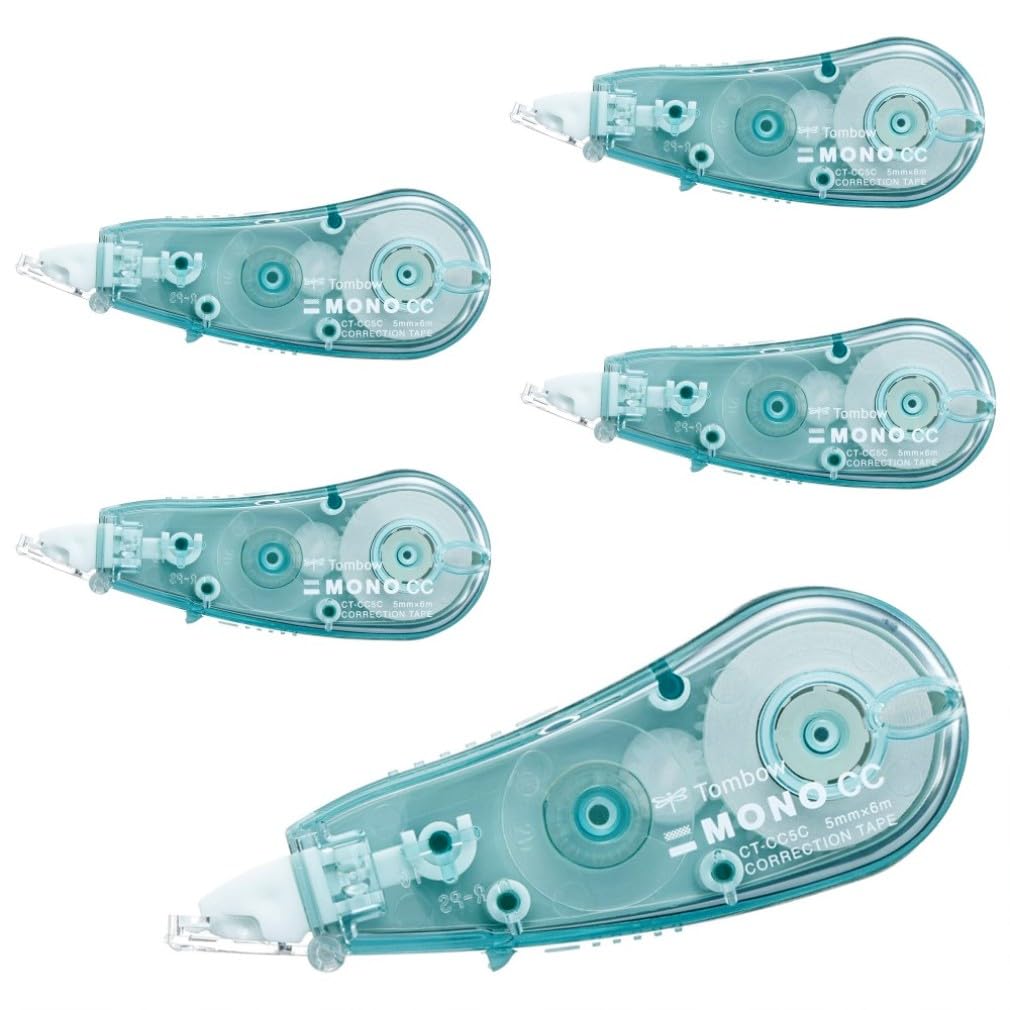 Tombow Mono CC Disposable Correction Tape, 5, 6 or 8.4 mm Wide and 6 m Long, Compact Vertical-Pull with Cover Head and Wobble-Correcting Head, 27 x 17 x 73 mm and 11 g Each, Packs of 3 to 10
