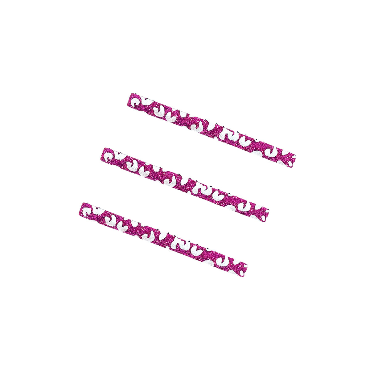 Glitter Pattern Slim Rectangle No-Crease Hair Clips for Bangs, 74 x 5.8 mm, Made in Japan, Sets of 3 or 8 Colors