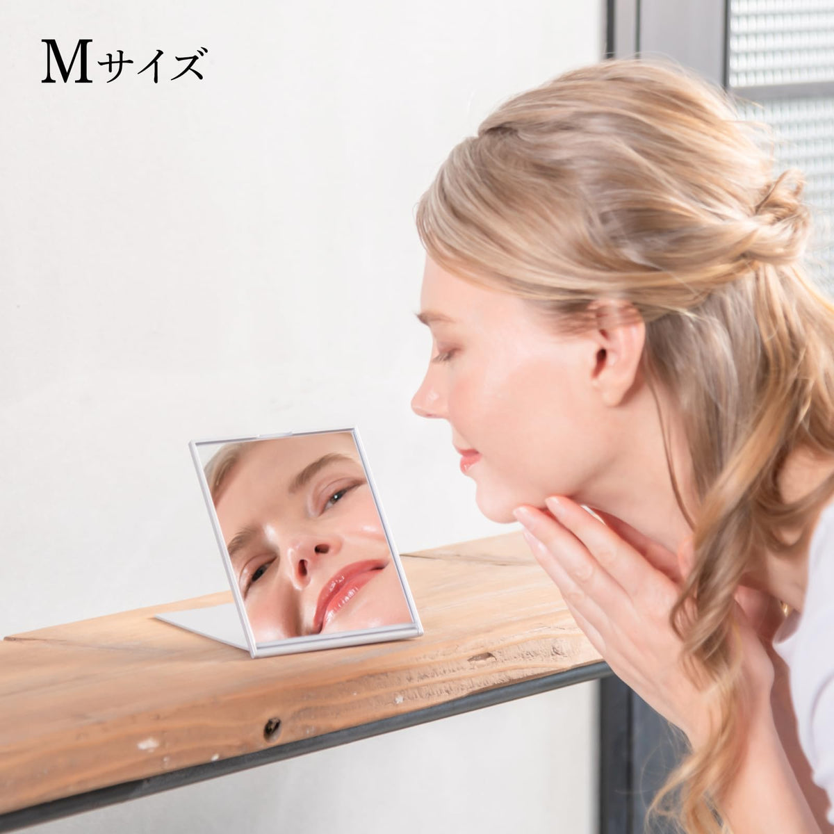 Horiuchi Mirror Slim and Light Compact Folding Mirror, Handheld and Tabletop Makeup Mirror in M and L Sizes, Silver, Black or White, Made in Japan