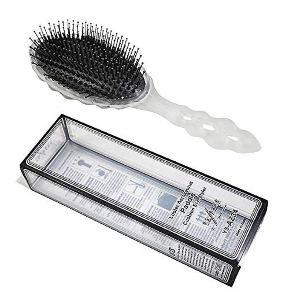 Anti-Static Paddle Cushion Hair Brush with Rounded Tip Pins, Air Holes and Star-Shaped Pin Bases, Amber or Clear, YS-AZ34