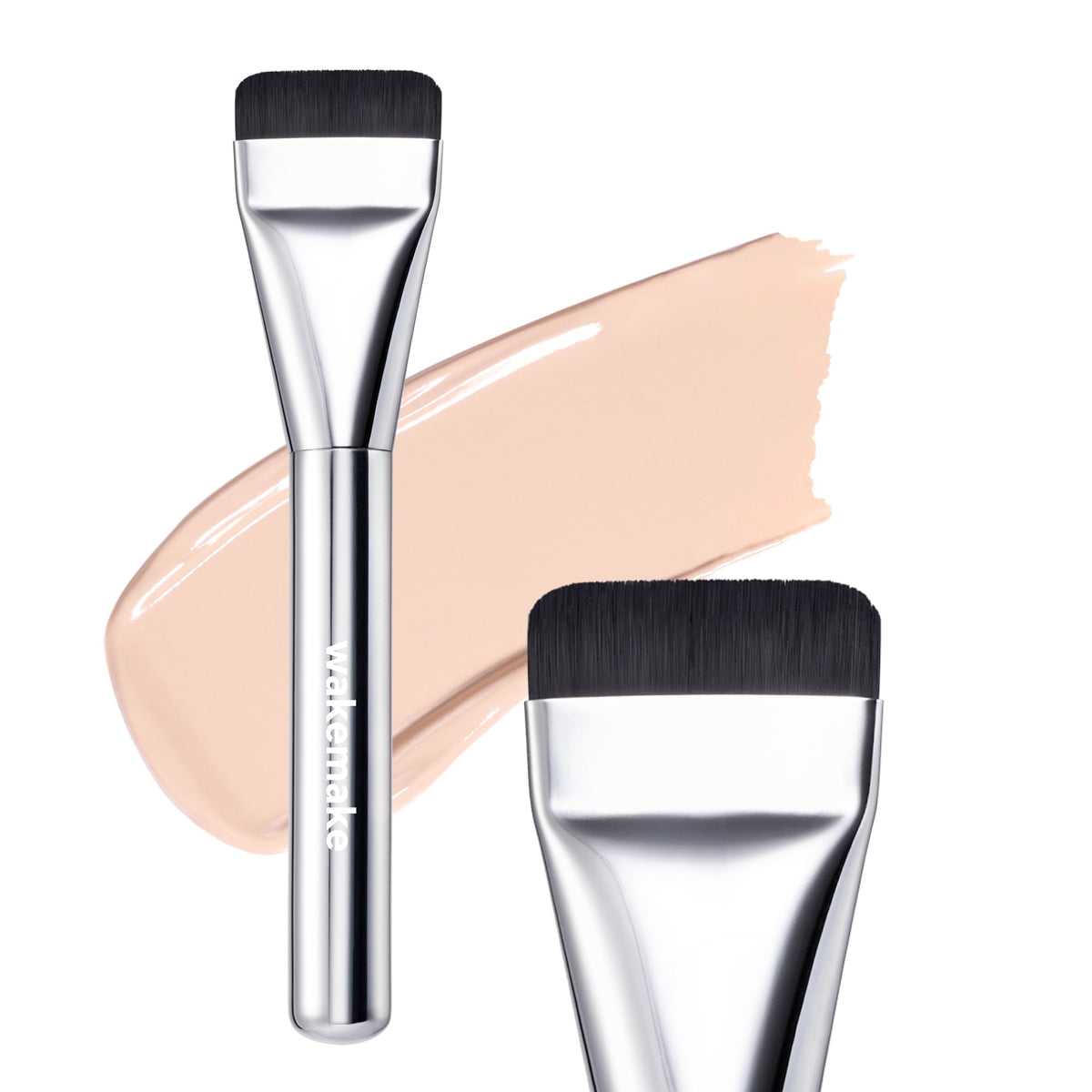 wakemake Spatula Wide Foundation Brush Size M, Flat Short-Bristle Face Brush with Aluminium Handle for Liquid Foundation and Concealer