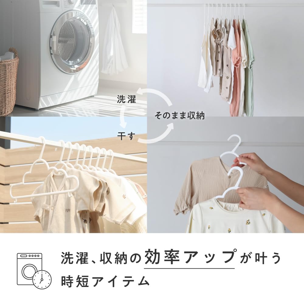 PUPPAPUPO Cloud-Shaped Baby and Kids Hangers, Set of 15, 30 x 19 cm Slim 0.4 cm Polypropylene Laundry Hangers in White, Multi or Greige