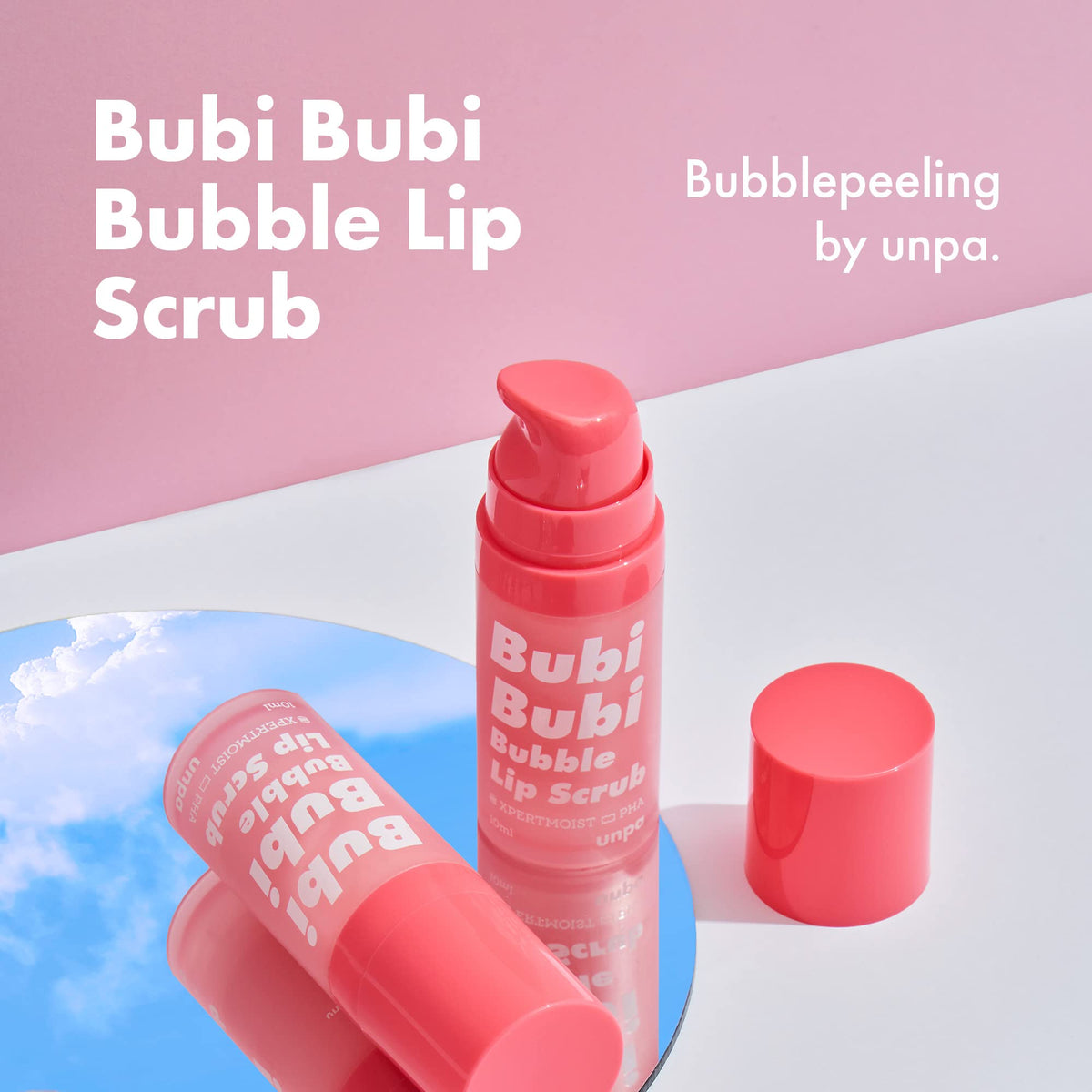 UNPA Bubi Bubi Bubble Lip Scrub 10 mL, Gel-to-Bubble Exfoliating Lip Scrub for Rough, Flaky Lips, Peach Scent