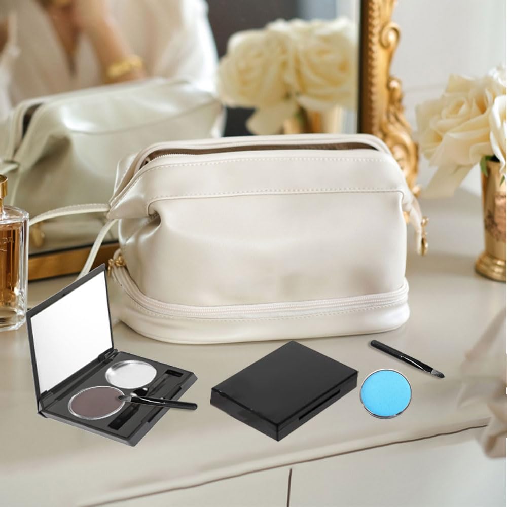 GIOECRY Empty Eyeshadow Palette Cases, Set of 3 Refillable 2-Pan Makeup Cases with Mirror, Brushes and Adhesive, 26.3 mm Pans