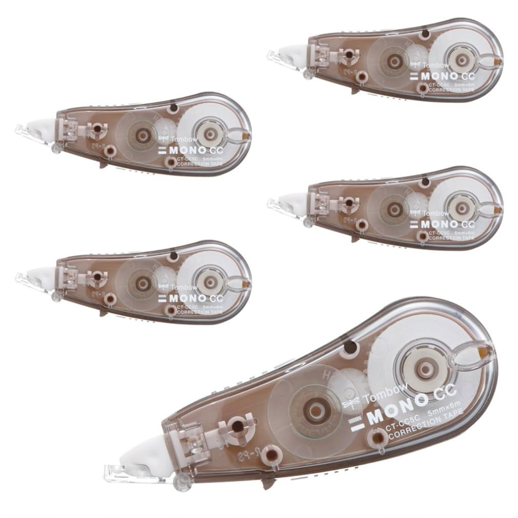 Tombow Mono CC Disposable Correction Tape, 5, 6 or 8.4 mm Wide and 6 m Long, Compact Vertical-Pull with Cover Head and Wobble-Correcting Head, 27 x 17 x 73 mm and 11 g Each, Packs of 3 to 10
