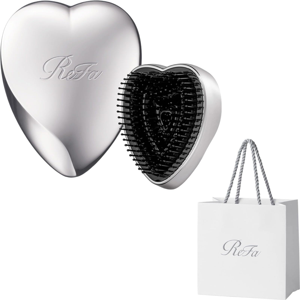 Heart Brush Mini, Heart-Shaped Compact Hair Brush with Three-Segment Pins and Travel Pin Cover, Rose Gold, Champagne Gold, Silver or Silver Sky