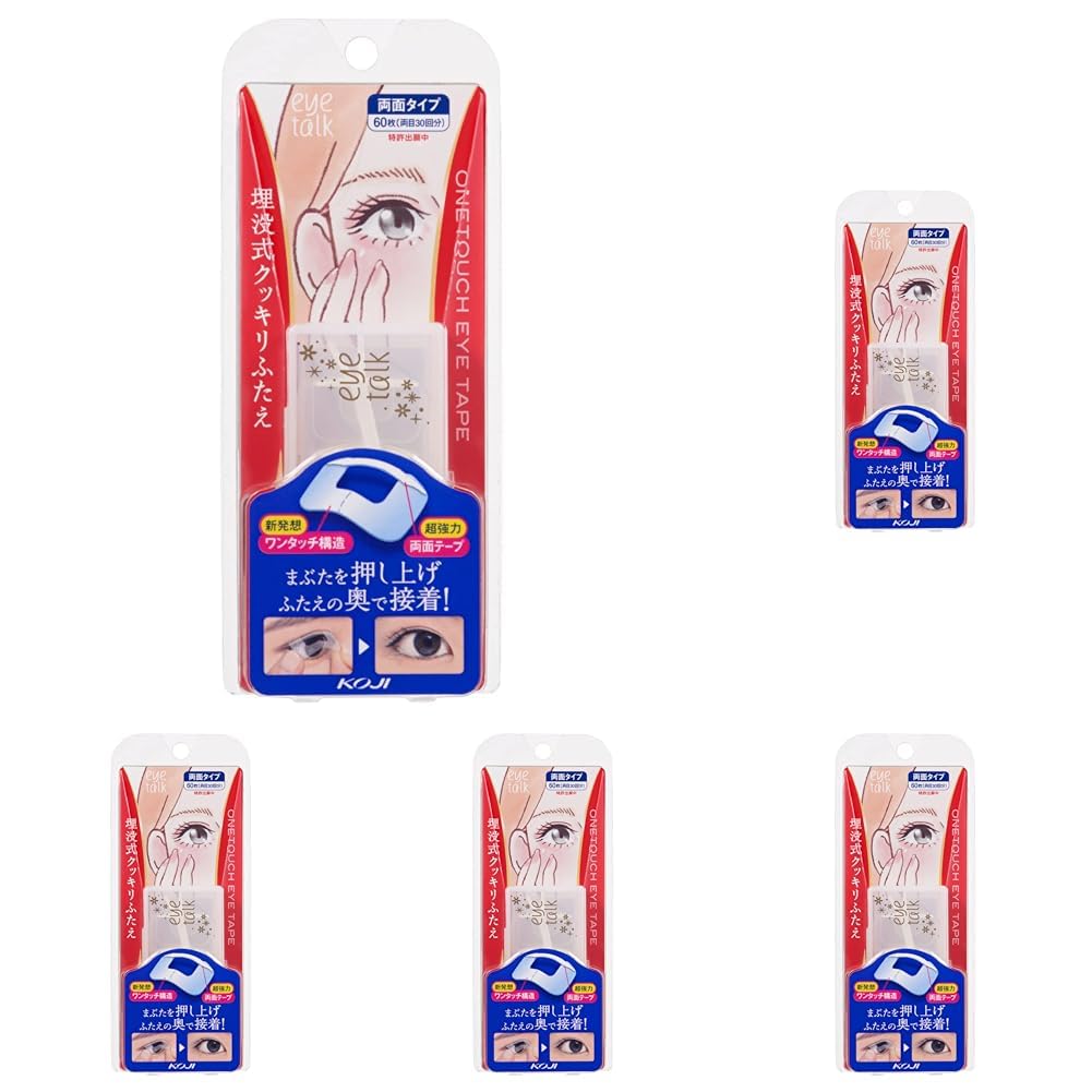 Eye Talk One-Touch Eye Tape, 60 Sheets (30 Uses for Both Eyes), Double-Sided Sunken Double-Eyelid Tape with Pusher, Made in Japan
